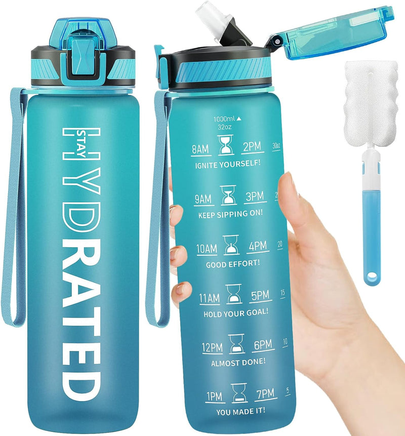 Water Bottle with Straw, 32 oz Motivational